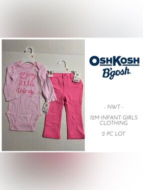 🆕OSHKOSH - 12M - NWT - INFANT GIRLS 2PC FASHION ONESIE AND PANT OUTFIT LOT